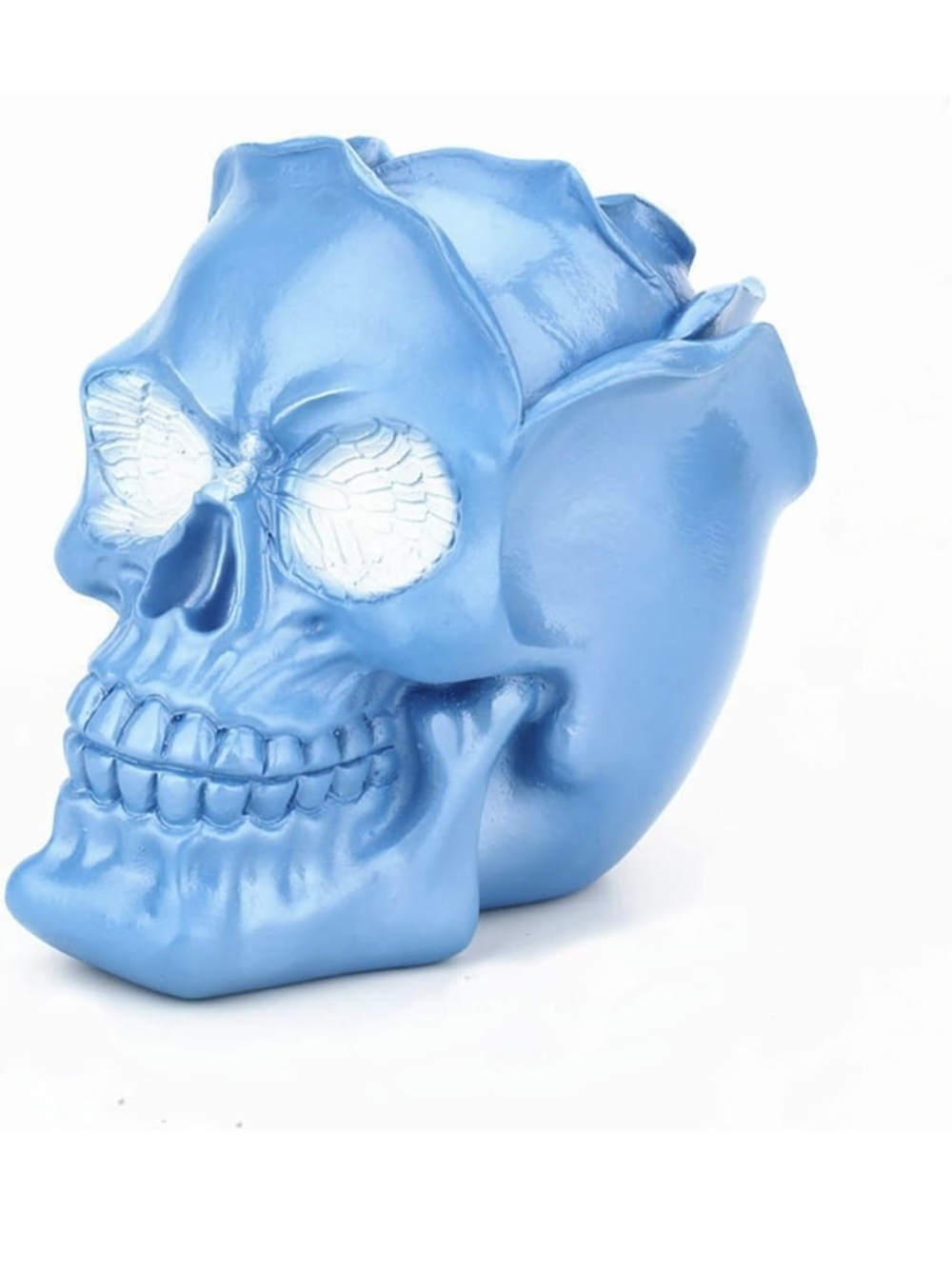 Blue Metallic Skull Planter Decorative Sculpture